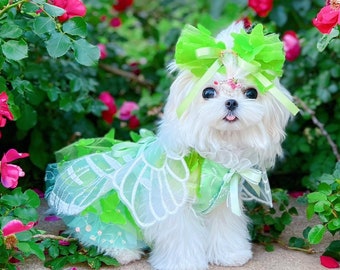 Dog Tinkerbelle Costume, Tinkerbell Fairy Inspired Tutu Dress with Wings, Cat Dog Halloween Cosplay Party Costume, Puppy Pet Birthday Outfit