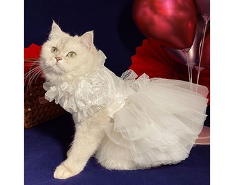 Cat Wedding Dress White, Cat Bride Bridesmaid Costume, White Tutu Dress for Cat, Cat Princess Birthday Outfit, Cat Dog Pet Clothes Custom