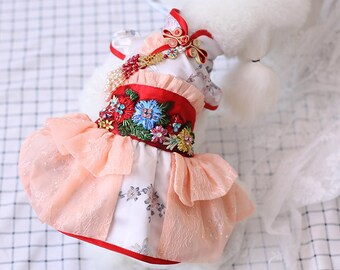New Year Dog Outfit Custom Size, Chinese Wedding Dress for Large Dogs Cats, Spring Festival Pink Cheongsam Qipao Dress Birthday Pets Clothes