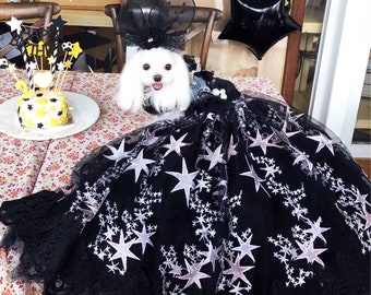 Dog Wedding Long Trailing Dress,  Black Dress Floor Length Gown for Cats Dogs, Dog Princess Costume Birthday Outfit Pet Clothes Custom