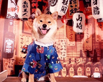 Navy Blue Kimono for Dogs and Cats, Pet Japanese National Costume Cats Dogs Yukata, Cherry Blossom Festival Costume Pet Clothes Fancy Dress