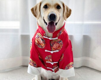 Large Dog New Year Outfit Chinese Spring Festival Costume Tang Suit,Custom Red Coat for Golden Retriever Labrador Husky Samoyed Poodle Shiba