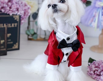 Dog Formal Suit, Dog Tuxedo with Bow Tie, Dog Wedding Attire,Dog Birthday Outfit,Dog Prince Costume Halloween,Dog Swallow-tailed Coat Custom