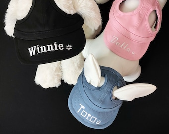 Gorra de béisbol de perro personalizada con agujeros para los oídos, gorra de perro personalizada con nombre, sombrero de verano para mascotas de perro gato, nombre bordado Sunbonnet ajustable