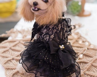 Customizable Black Tulle Summer Dress for Dog, Audrey Hepburn Inspired Vintage Costume for Large Dogs and Cats, Birthday Outfit Pets Clothes