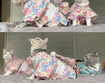 Cat Kimono, Japanese Kimono Dress for Cats and Dogs, Pet Halloween Costume Festive Outfit, Sakura Yukata Pet Clothes Custom Size, Pets Gift