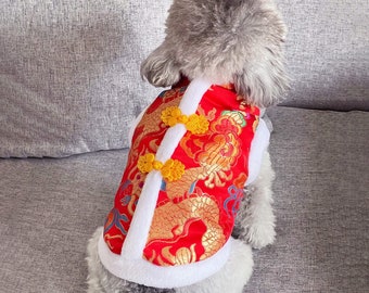 New Year Dog Outfit Chinese Spring Festival Costume for Cats Dogs, Oriental Tang Suit Winter Pet Clothes Custom, Large Dog Coat Red Jacket