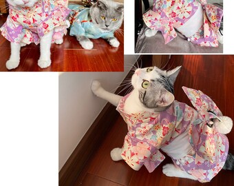 Katzen Kimono, Japanisches Kimono-Kleid für Katzen und Hunde, Haustier Halloween Kostüm Festliches Outfit, Sakura Yukata Haustier Kleidung Benutzerdefinierte Größe, Haustier Geschenk