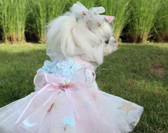 Dog Flower Tutu Dress, Cat Dog Wedding Dress Pink, Dog Flower Fairy Princess Costume, Dog Birthday Outfit, Dog Party Fancy Gown, Pet Clothes
