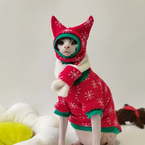Hairless Sphynx Cat Christmas Costume Winter Sweater Xmas Etsy