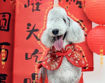 New Year Large Dog Cape Red Bandana Bib, Chinese Spring Festival Costume for Big Dogs Poodle Husky Golden Retriever Labrador Samoyed Shiba