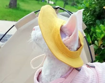 Custom Sphynx Cat Bucket Hat with Ear Holes, Summer Hat for Cats, Devon Rex Hairless Cat Topee, Cat Sunbonnet Visor Hat, Sun Cap Pet Hat