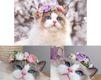 Cat Flower Collar, Dog Flower Crown, Puppy Wedding Wreath, Dog Floral Headband, Pet Blossom Crown,Newborn Baby Toddler Girl Flower Crown