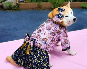 Dog Japanese Kimono Custom Size, Cherry Blossom Festival Costume for Large Dogs and Cats, Custom Pet Clothes Sakura Fancy Dress, Dogs Yukata