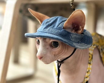 Sphynx Cat Bucket Hat with Ear Holes, Hairless Cat Summer Hat, Cat Sunbonnet Outdoor Visor Hat, Sun Protection Cap Travel Hiking Hat for Pet