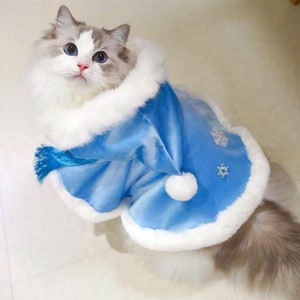 Customizable Blue Hoodie Cape for Cats and Dogs, Warm Fleece Cloak, Xmas Halloween Costume Inspired Elsa Snowflake, Fall Winter Pets Clothes