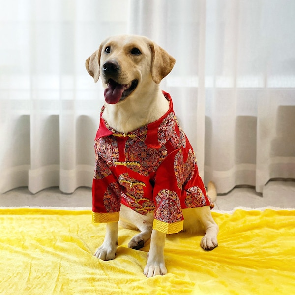 Large Dog New Year Outfit Chinese Spring Festival Costume Tang Suit,Custom Red Coat for Golden Retriever Labrador Husky Samoyed Poodle Shiba