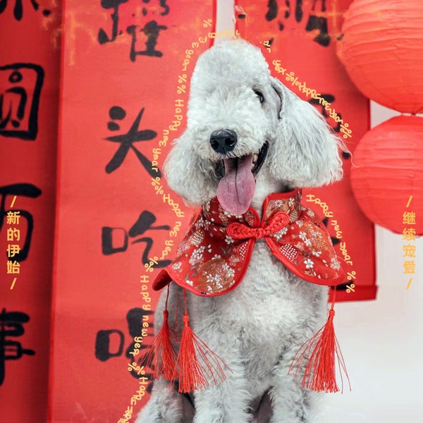 Bavoir bandana rouge cape pour grand chien du Nouvel An, costume de fête du printemps chinois pour grands chiens caniche Husky Golden Retriever Labrador Samoyède Shiba