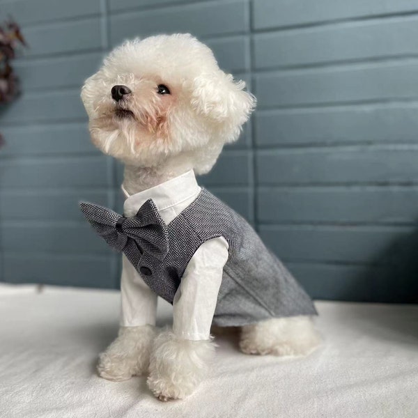 Dog Formal Suit, Dog Tuxedo with Bow Tie, Dog Wedding Attire,Dog Birthday Outfit,Dog Prince Costume Halloween,Dog Swallow-tailed Coat Custom