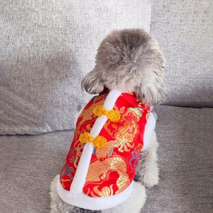 New Year Dog Outfit Chinese Spring Festival Costume for Cats Dogs, Oriental Tang Suit Winter Pet Clothes Custom, Large Dog Coat Red Jacket