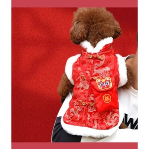 New Year Dog Harness Coat with Purse, Chinese Spring Festival Red Jacket for Dogs Cats, Custom Pet Winter Clothes Large Dog New Year Costume