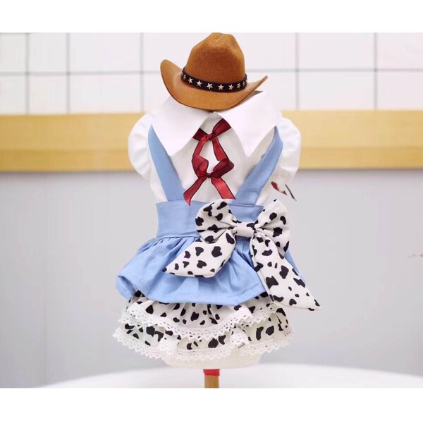 Dog Rodeo Costume Western Cowboy Cowgirl Outfit Dog Cowboy Hat + Rodeo Girl Dress, Pet Clothes Kitten Cat Puppy Halloween Party Costume