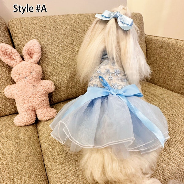 Summer Dog Dress, Breathable Lace Blue Tulle Dress, Cat Dog Wedding Dress, Dog Birthday Outfit, Dog Princess Costume, Puppy Pet Clothes