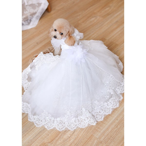 Vestido de novia para perros, vestido de tren largo para mascotas, vestido de tul blanco de lujo para dama de honor de novia para perros y gatos grandes, traje de cumpleaños, ropa personalizada para mascotas