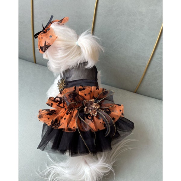 Kat Hond Heks Kostuum Halloween, Hond Pompoen Kostuum Hond Pompoen Jurk, Kitten Puppy Huisdier Fancy Dress Pet Heks Tovenaar Uniform Oranje Kleding