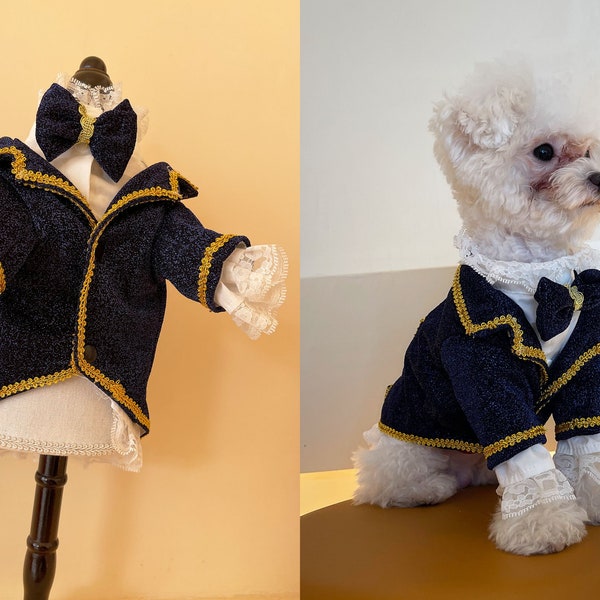 Dog Prince Costume Halloween Coat Cat Winter Jacket Pet Royal Duke Outfit Boy Puppy Male Kitten Wedding Attire Bridegroom Suit Warm Clothes