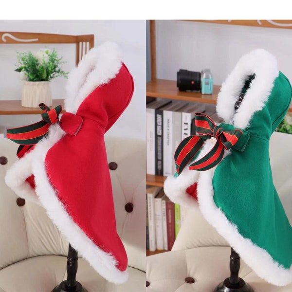 Dog Christmas Costume Cat Xmas Santa Hoodie Cape Cloak Hat Pet Festive Outfit New Year Xmas Party Gown Puppy Kitten Winter Clothes Wool Coat