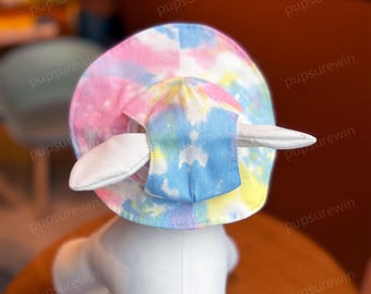 Customizable Pet Bucket Hat with Ear Holes, Summer Outdoor Sun Hat for Cats & Large Dogs