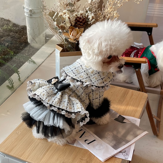 Beige Tweed Dog Dress Tweed Dog Coat With Long Sleeves Coco 