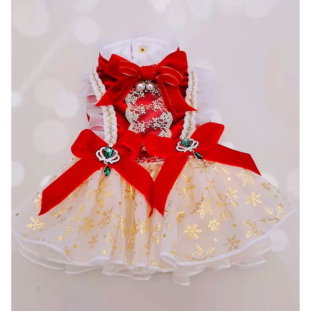 Red and White Fur Dog Dress Santa Girl For Christmas DF76 main image 1
