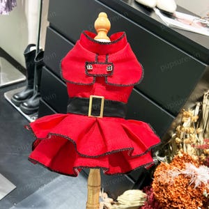 Dog Trench Coat Custom Size, Red Sleeveless Classic Collared Capsule Trench Dress for Large Dogs and Cats, Fall Winter Pets Clothes Vintage