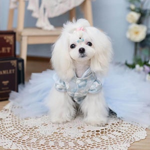 Dog Wedding Long Trailing Dress Pale Blue, Cat Dog Birthday Quinceanera Outfit, Dog Princess Costume Party Evening Gown Pet Clothes Custom