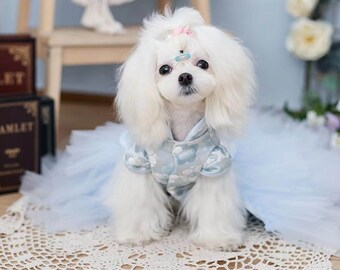 Dog Wedding Long Trailing Dress Pale Blue, Cat Dog Birthday Quinceanera Outfit, Dog Princess Costume Party Evening Gown Pet Clothes Custom