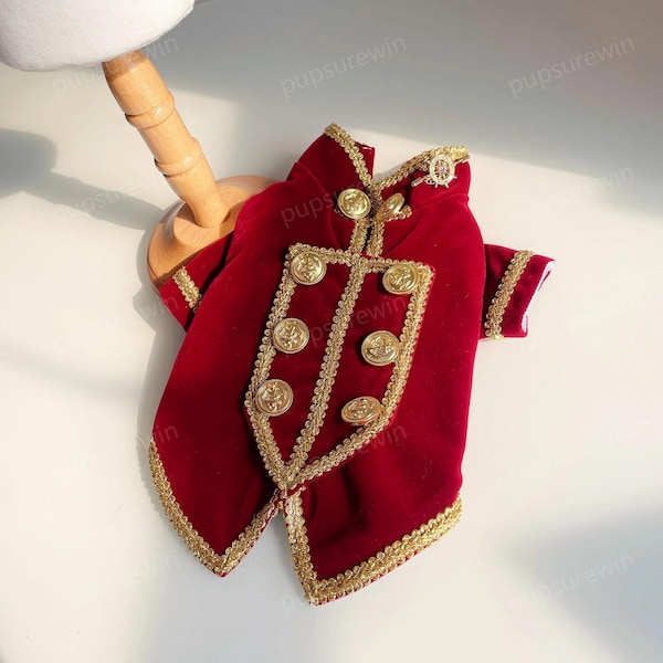 Costume da principe per cani e gatti di Halloween, vestito da vampiro Dracula per cani, cappotto rosso vintage per cani, abito da sposa per cani, vestiti per animali domestici, uniforme militare