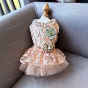 Dog Wedding Dress Custom Size, Champagne Tulle Dress for Large Dogs & Cats, Puppy Birthday Party Outfit Princess Costume Summer Pet Clothes