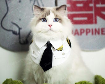 Cat Pilot Costume Halloween, Air Captain Cat Bandana Custom Size, Air Force Cat Bandana Bib, Pet Airman Bib Collar, Custom Pet Bib Clothes