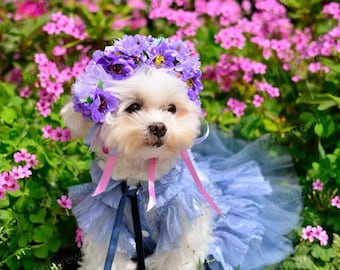 Haze Blue Dress for Dogs & Cats, Custom Dog Wedding Outfit, Lightweight Breathable Summer Dress