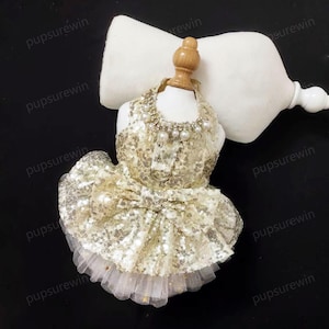Harnais pour chien, robe tutu couleur personnalisée, robe en tulle brillant à sequins scintillants pour fête disco pour chien, robe de mariée pour chien, tenue d&#39;anniversaire, vêtements pour animaux de compagnie