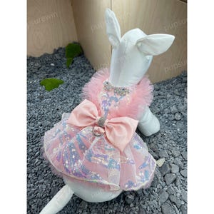 Dog Harness Dress Sparkling Pink Gown, Peachy Sequin Tutu Dress for Large Dogs Cats, Dog Wedding Dress Princess Costume, Custom Pet Clothes