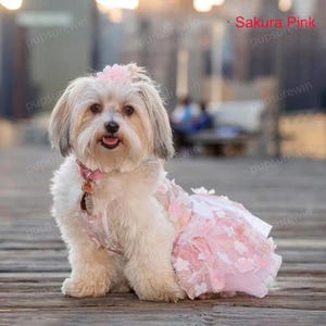 Summer Dog Wedding Dress Custom Size, 3D Flower Peach Pink Tulle Gown Bridesmaid Costume for Large Dogs and Cats,Birthday Outfit Pet Clothes