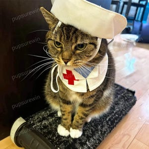 Cat Dog Doctor Costume Halloween Dress Up, Nurse Costume for Large Dogs and Cats Party, Nurse Hat with Dog Bandana Bib, Custom Pets Clothes