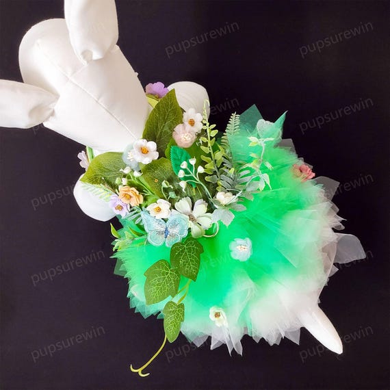 Woodland Fairy Dress Dog Halloween Costume, Forest Queen Garden Fairy Tutu Dress for Dog, Tinker Bell Inspired Pet Clothes Cosplay Costume