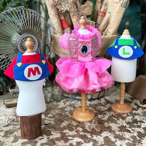 Halloween Dog Costume Mario Luigi Inspired, Bros Bandana Bib and Princess Peach Dress for Large Dogs and Cats, Custom Pets Clothes Gifts