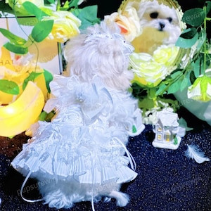Hochzeitshundekleid, Blumenmädchen Brautweißes Tüllkleid für Katzen und große Hunde, Benutzerdefinierte Haustierkleidung, Geburtstags-Outfit-Welpen-Prinzessin Kostüm