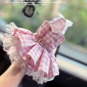 Pink Gingham Dog Dress Custom Size, Halloween Princess Costume for Large Dogs and Cats, Puppy Wedding Birthday Outfit, Summer Pets Clothes