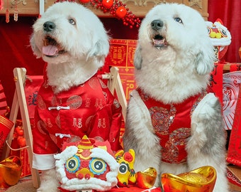 Large Dog New Year Outfit Chinese Spring Festival Costume Tang Suit,Custom Red Coat for Golden Retriever Labrador Husky Samoyed Poodle Shiba